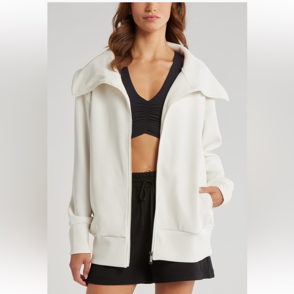 Zella Ottoman Rib Zip Jacket Ivory Egret Medium